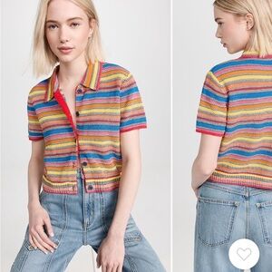 Colorful Striped Short Sleeve Cardigan